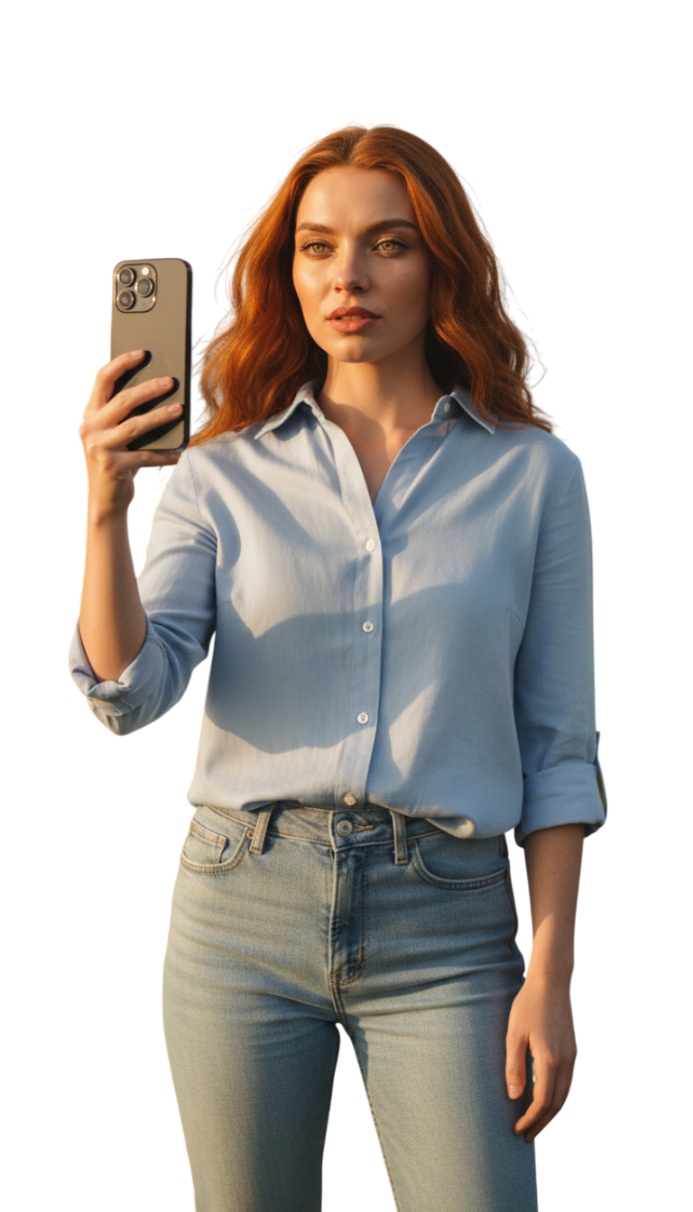 Ruvia com celular – criadora de conteúdo